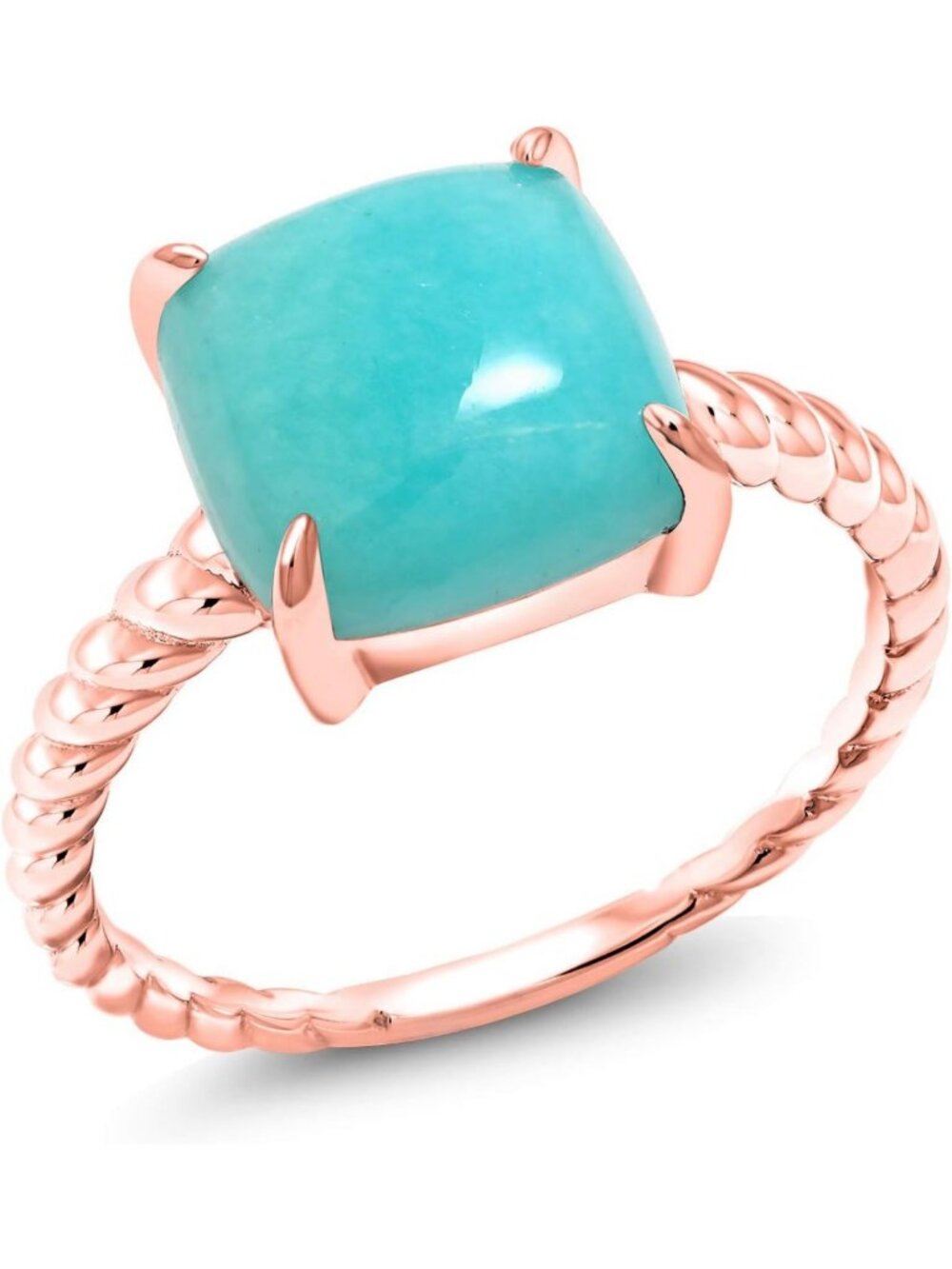 Stunning 10MM Square Green Turquoise Cabochon Ring in 18K Rose Gold Plated